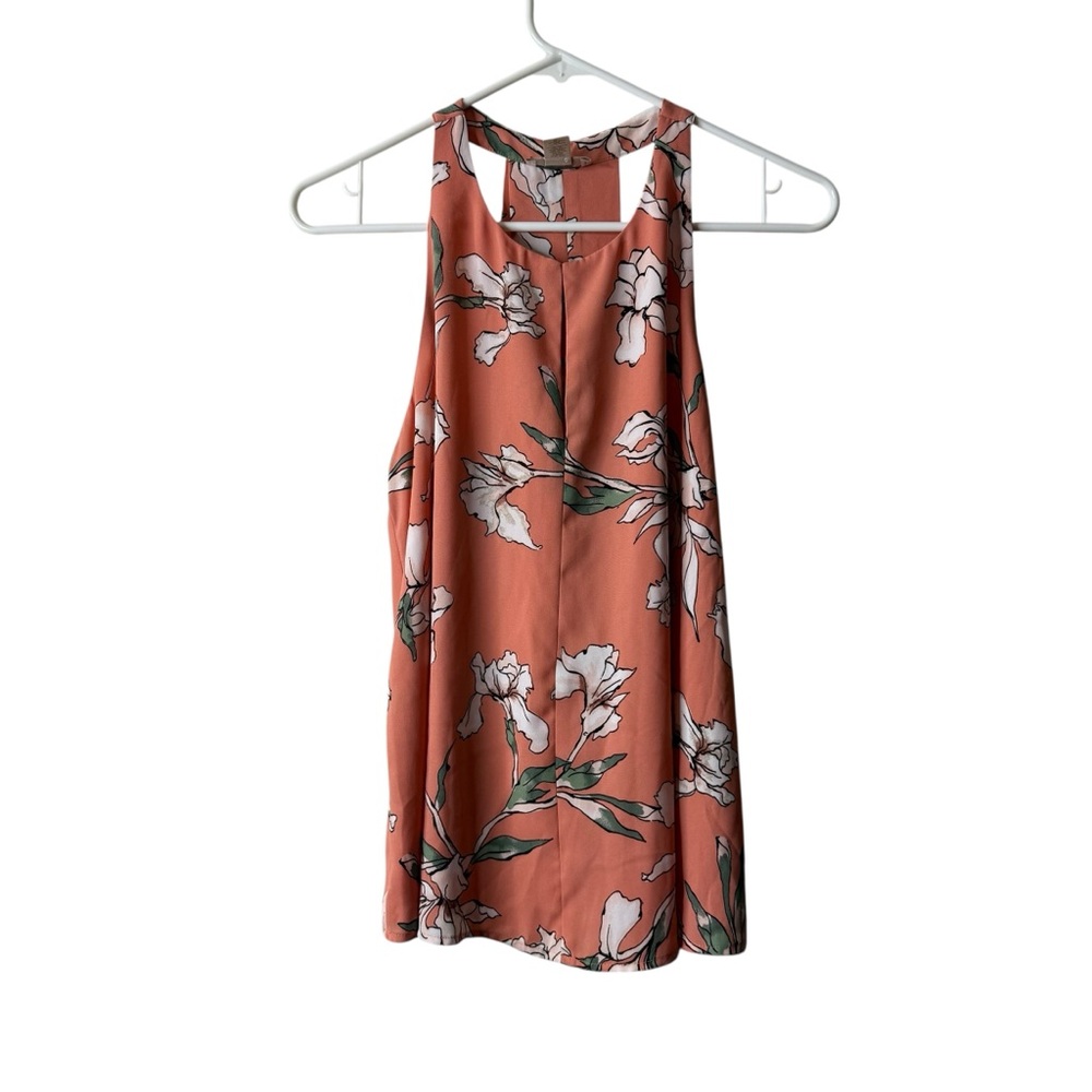 Loft Peach Floral Keyhole Sleeveless Tank Top
